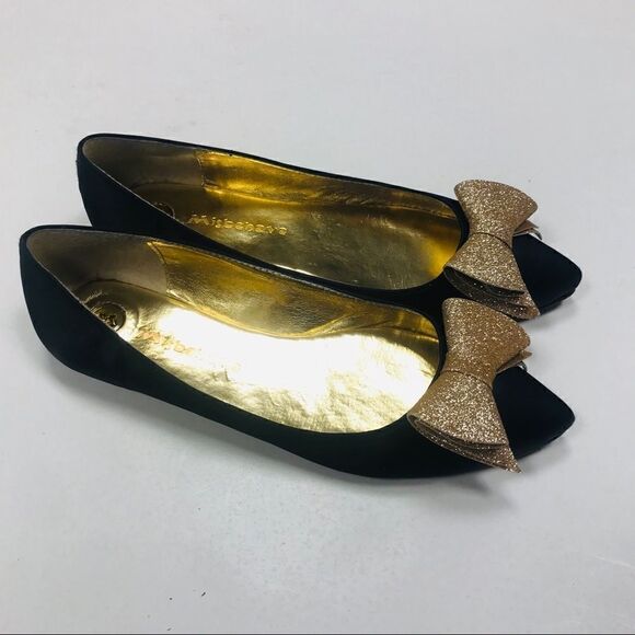 - Misbehave satin black flats with bows.   Size 7.5 - Picture 3 of 7